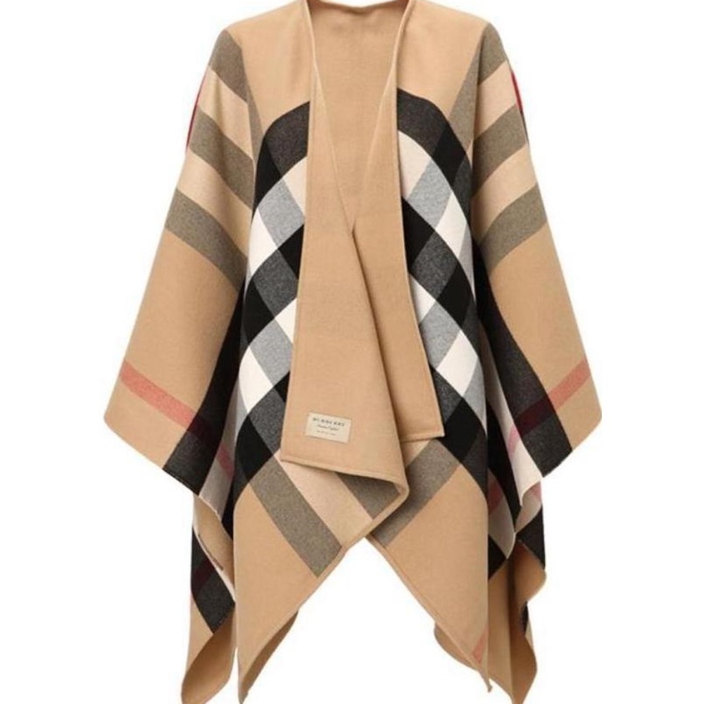 NWT Burberry Charlotte Reversible Solid Check Wool Cape